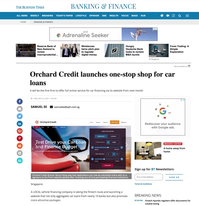 Orchard Credit Singapore Business Times